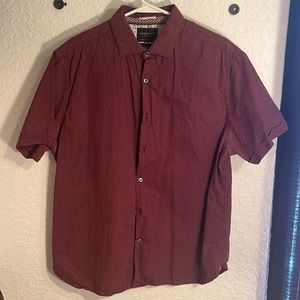 Denim & Flower red with white polka dot button down shirt